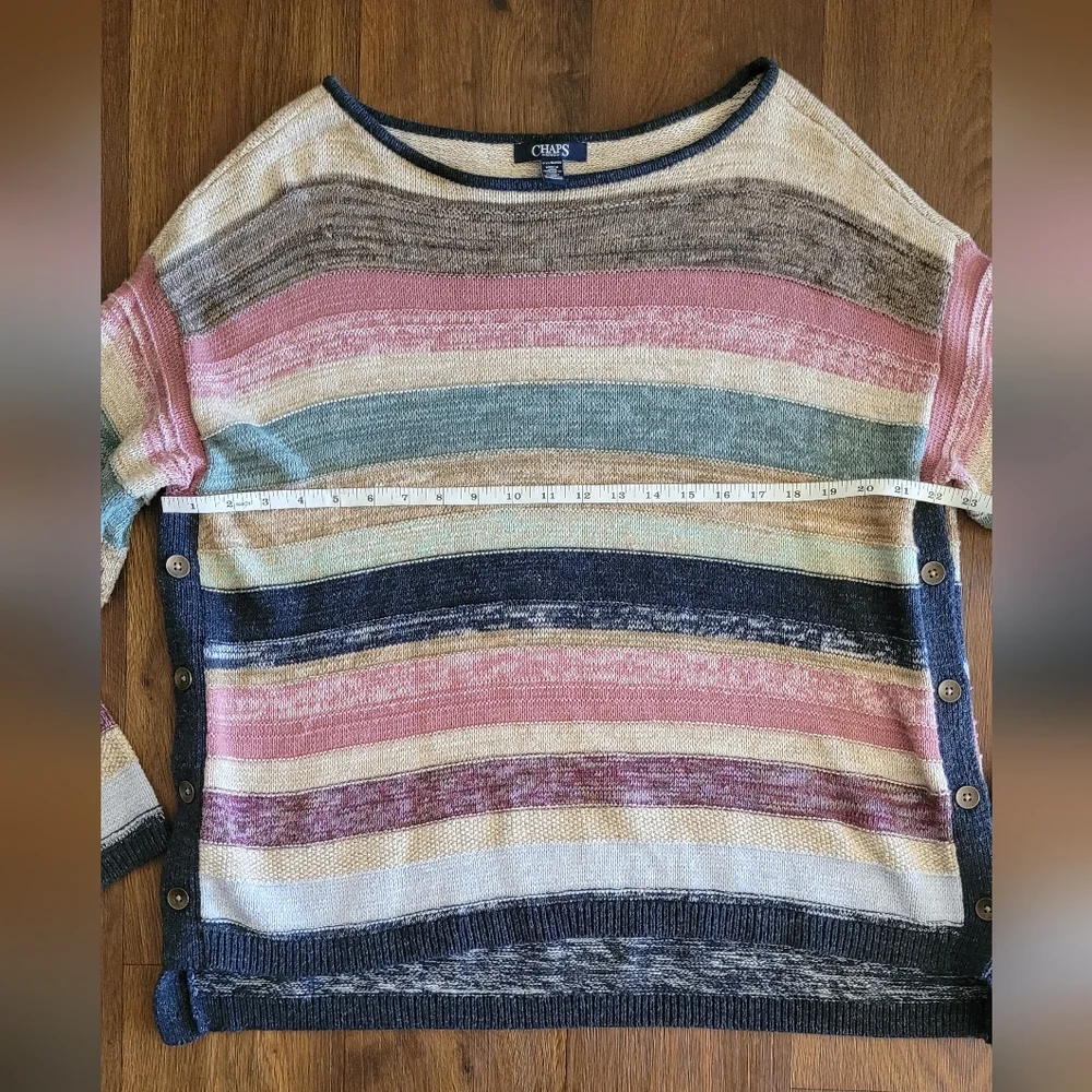 Chaps Boatneck Pullover Knit Sweater Top Women's Petite XL, Cream, Navy and Pink - Picture 7 of 8